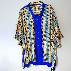 Genelli Silk Shirt Men's Size 4X Multicolor Classy Ornate Designer Print Spheres